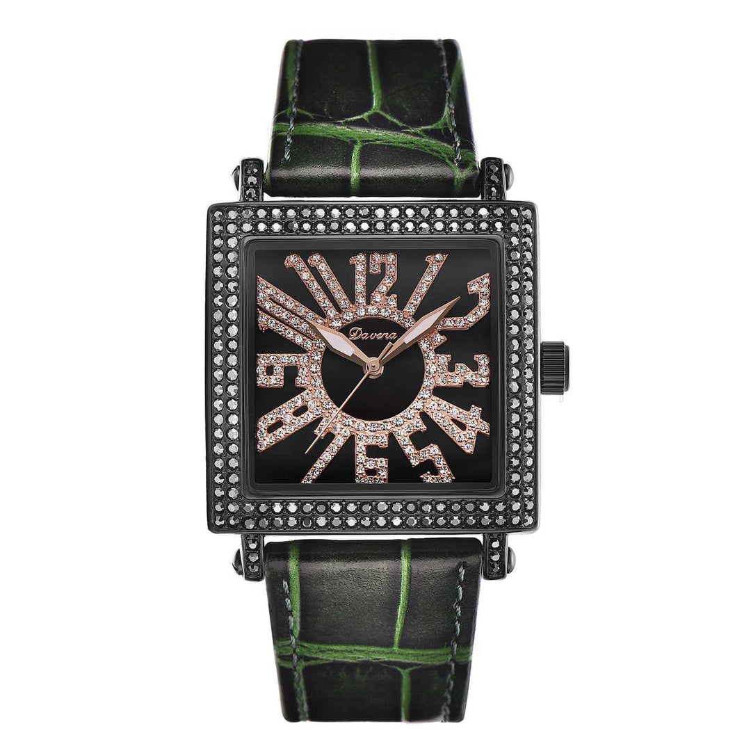 Women rhinestone watch with leather strap - Davena watch uk