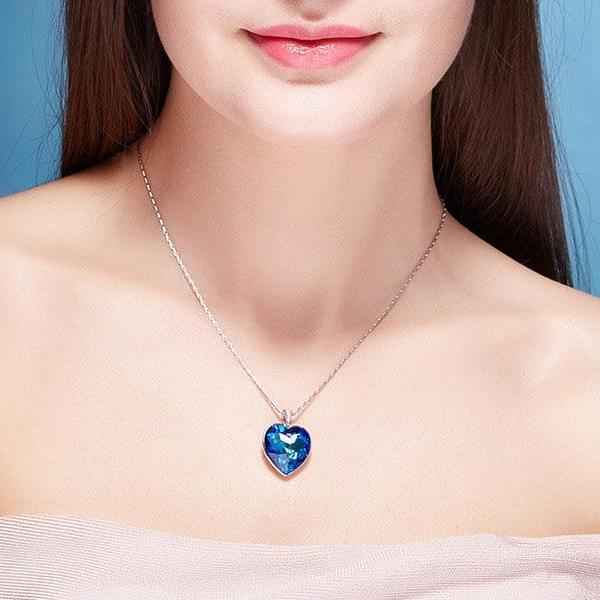 Blue Swarovski Heart Pendant Necklace