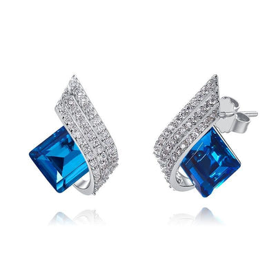 Davena Blue Square Crystals Stud Earrings - Davena watches